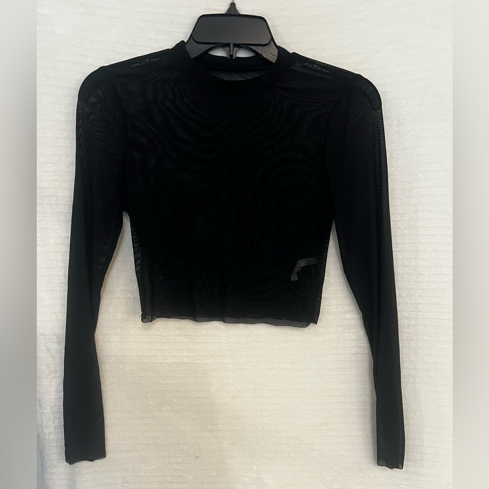 SHEIN Black Sheer Long Sleeve Top